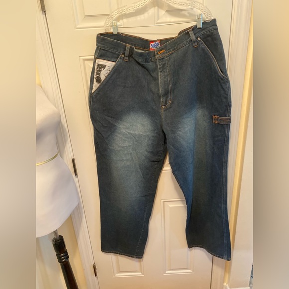 FUBU Vintage 90s Baggy Carpenter Jeans Loose Fit Hip Hop 42 by 34 RARE - Picture 1 of 15